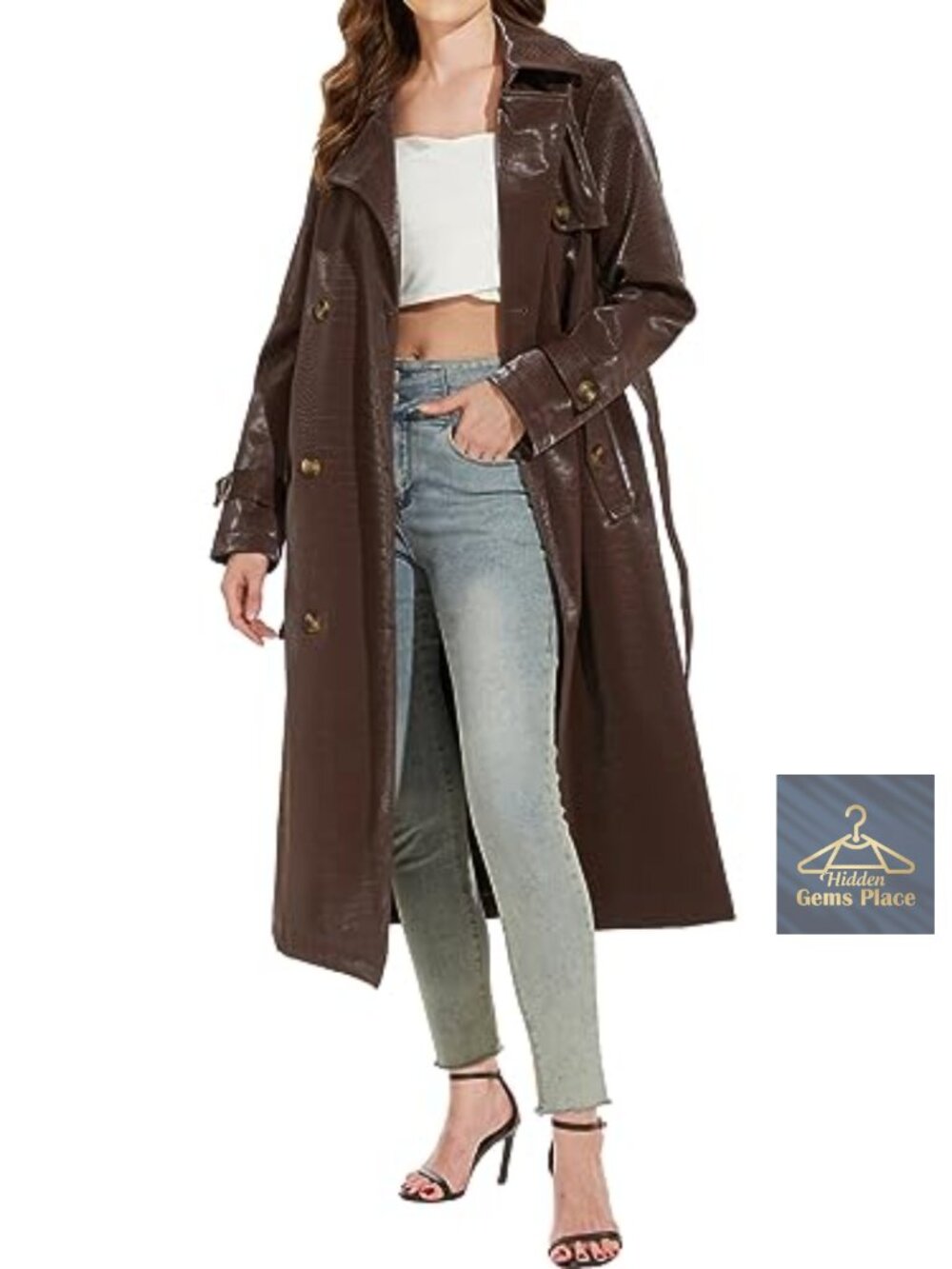 Women's Faux Leather Trench Coat, Short Moto Biker Jacket, Lightweight Vegan